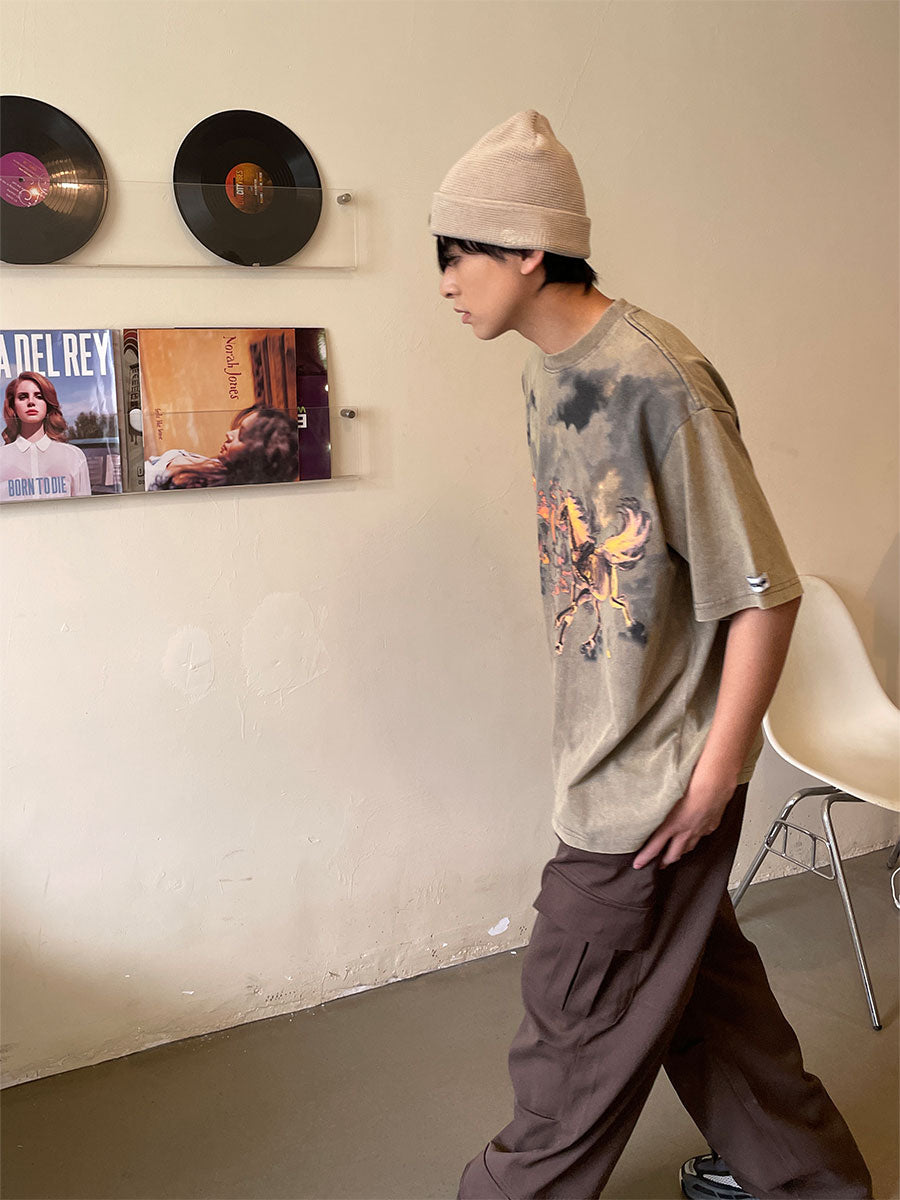 Lang's Retro Distressed Ins Fashion High Street Short-Sleeved T-shirt