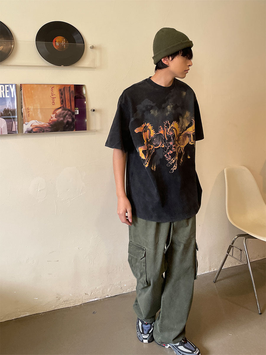 Lang's Retro Distressed Ins Fashion High Street Short-Sleeved T-shirt