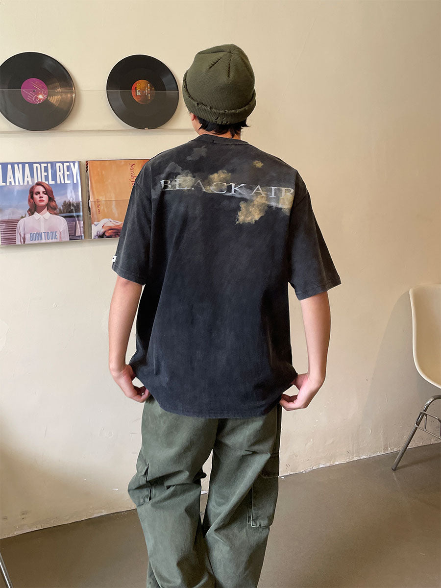 Lang's Retro Distressed Ins Fashion High Street Short-Sleeved T-shirt