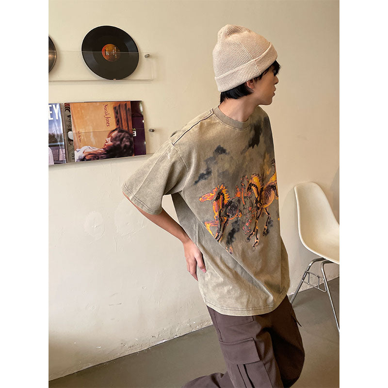 Lang's Retro Distressed Ins Fashion High Street Short-Sleeved T-shirt