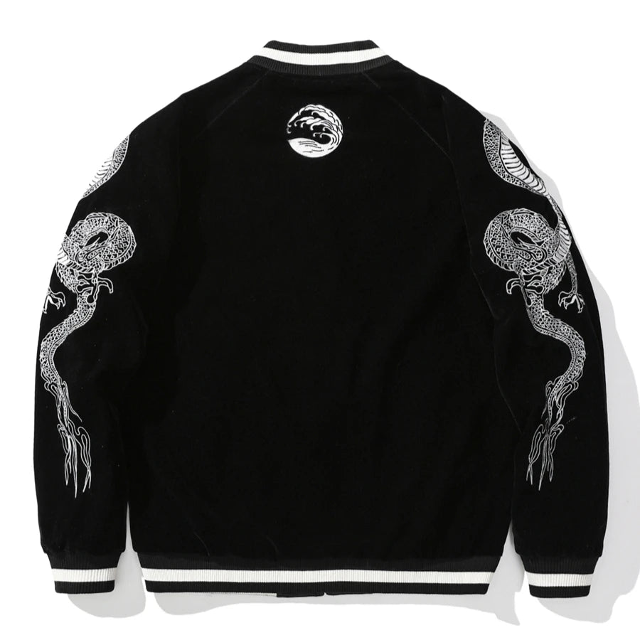 Embroidery Reversible Dragon Carp Bomber Jacket