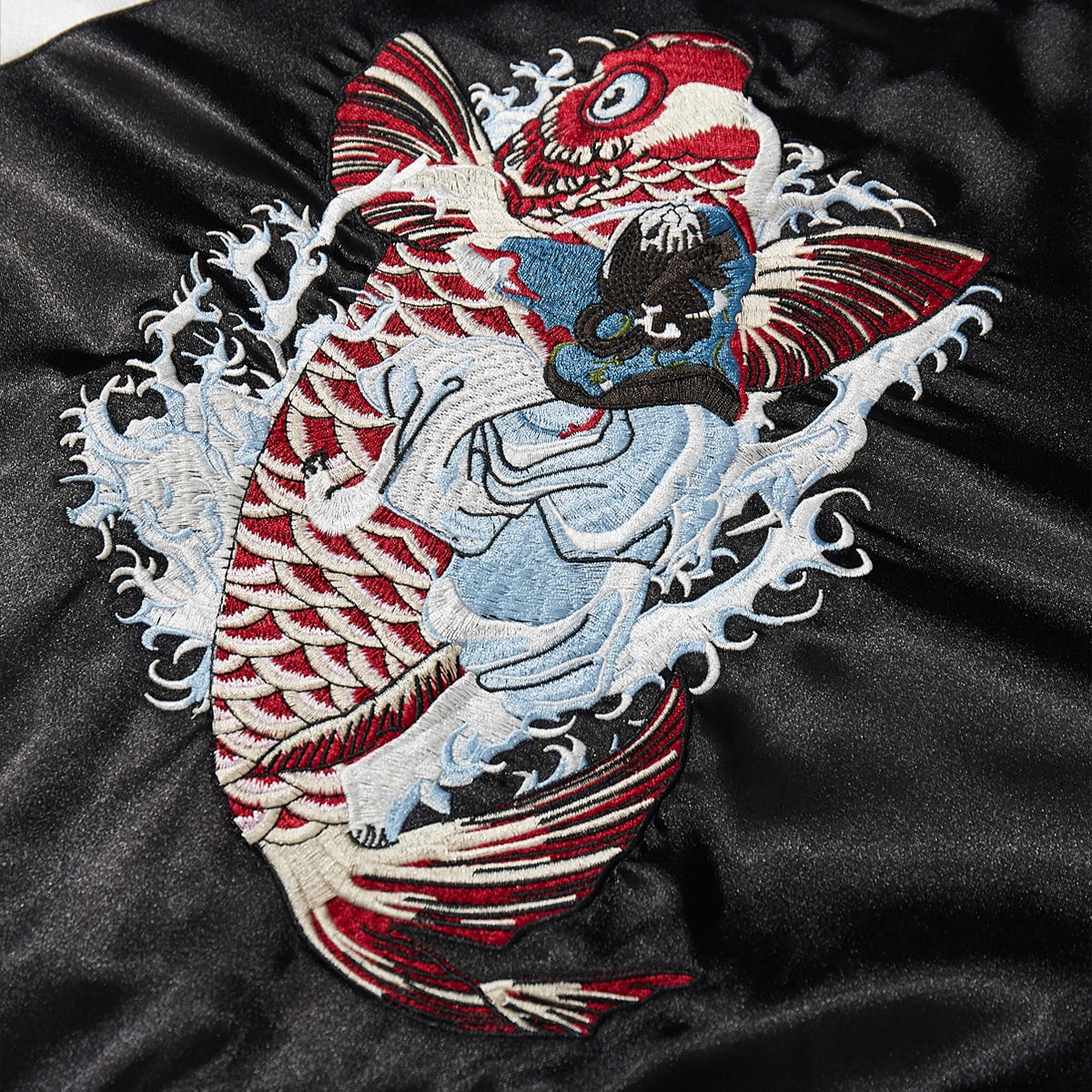 Embroidery Reversible Dragon Carp Bomber Jacket