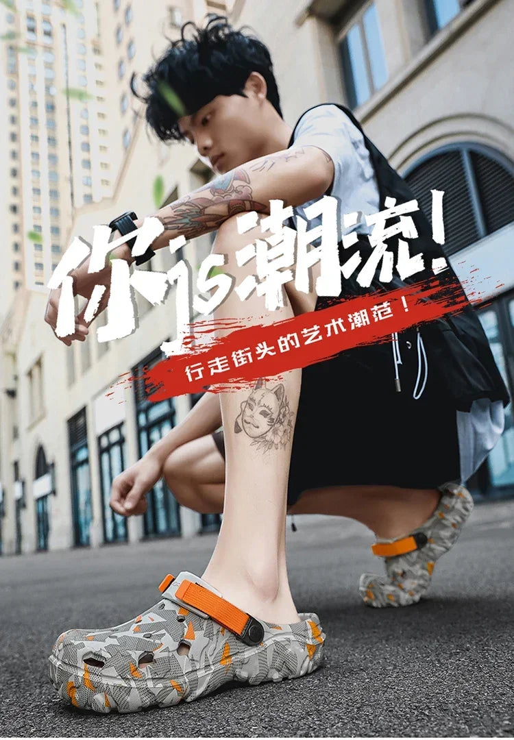 New Men's Clogs Slippers Sandal Men Garden Shoes Flat Camouflage Sandals Male Sneakers Outdoor Flip Flops Home Clogs