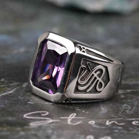 Men's Purple CZ Zircon Fashion Band Stone Ring Stainless Steel Rings Jewelry for Man Wholesale Waterproof Not Fade