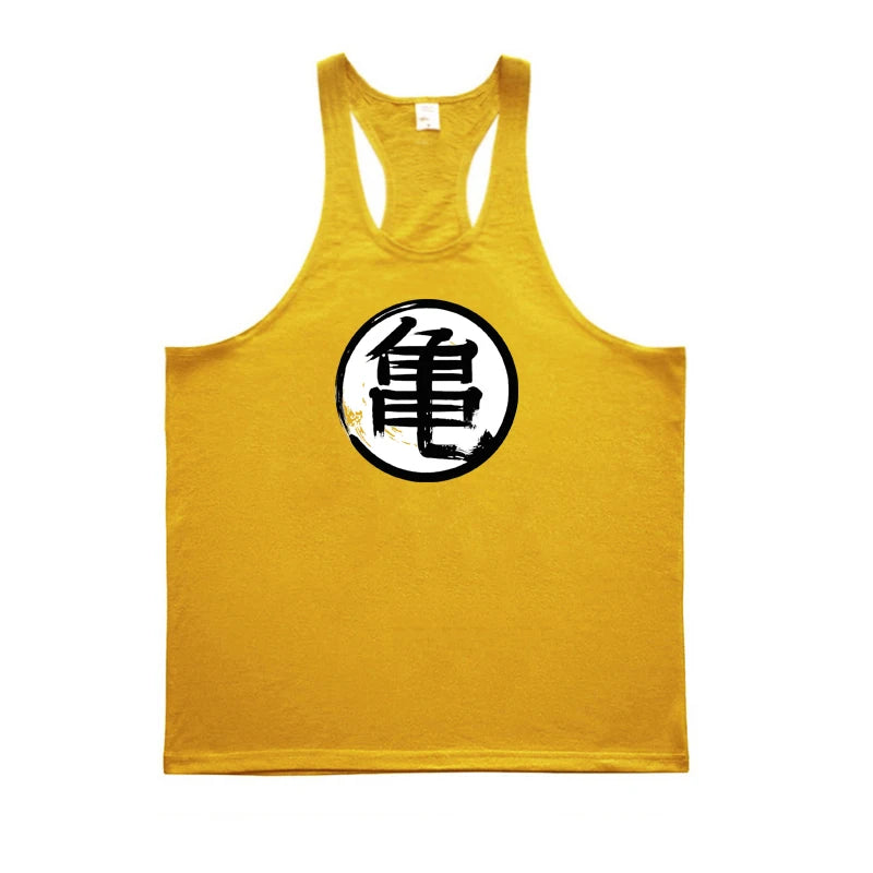 Japanese Anime Turtle Script Printed Gym Bodybuilding Muscle Tank Top