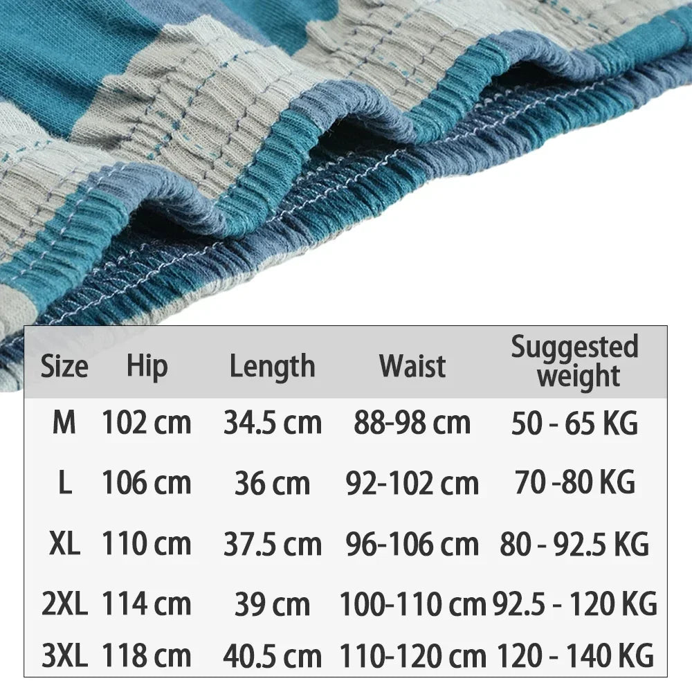 Men's Pure Cotton Boxer Shorts Underwear High Waist Big Underpants Casual Plaid Plus Size Aro Pants Pajama Bottoms at home M-3XL