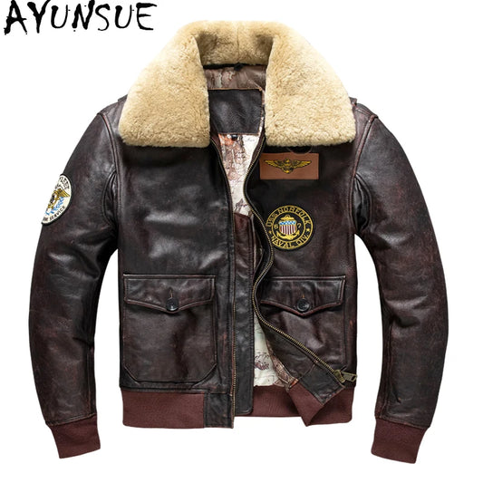 AYUNSUE Genuine Leather Bomber Jacket Mens Clothing Autumn Winter Coats Cowhide Large Jackets Size S-6XL Veste Cuire Homme