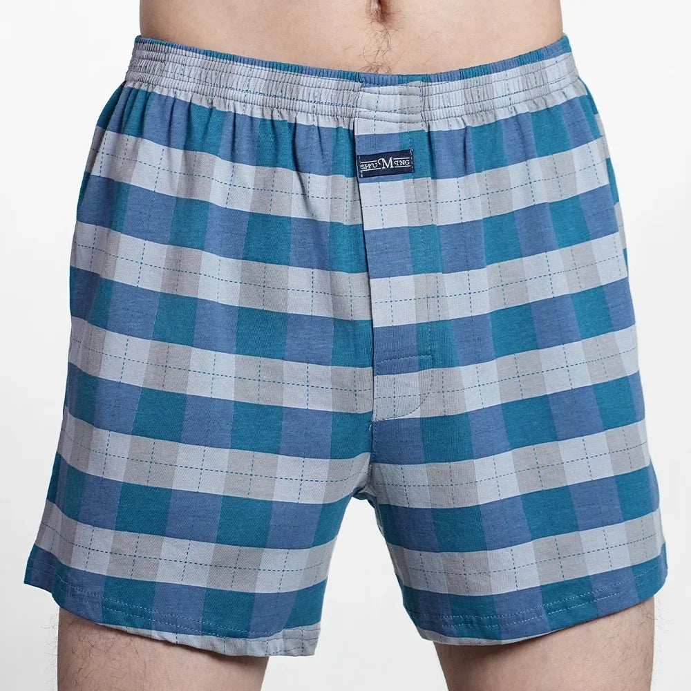 Men's Pure Cotton Boxer Shorts Underwear High Waist Big Underpants Casual Plaid Plus Size Aro Pants Pajama Bottoms at home M-3XL