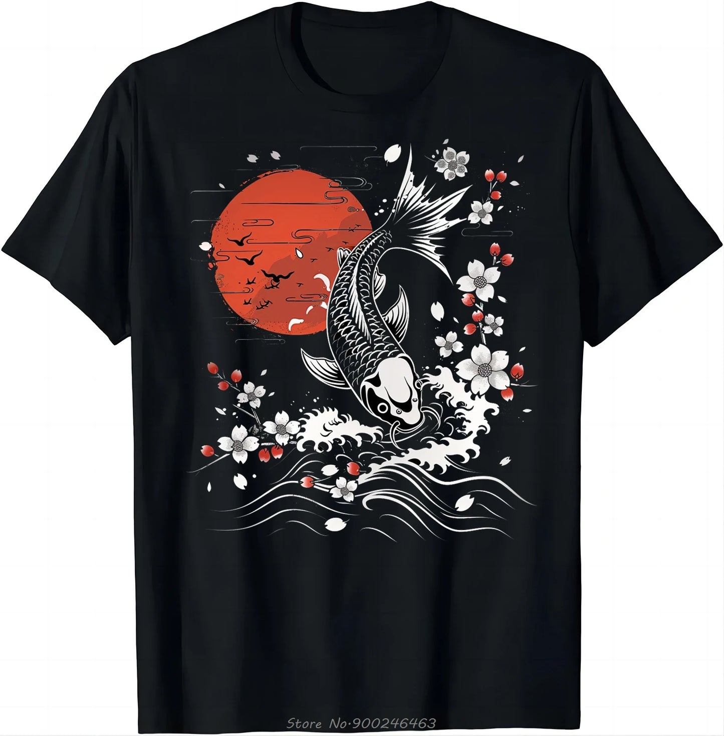 Cherry Blossom Koi Carp Fish Japanese Sakura Graphic Art T-Shirt