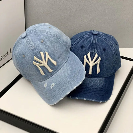 Embroidered Washed Denim Baseball Cap