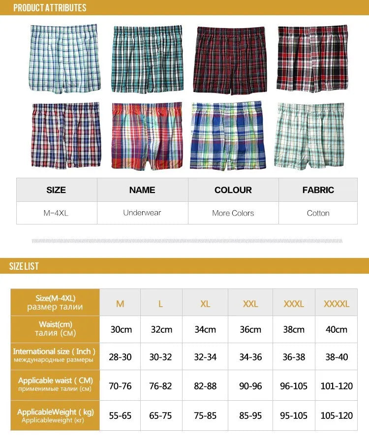 Shanboer 4PCS/lot Mens Underwear Boxers Loose Shorts Men'S Panties Cotton male Large classic Plaid Arrow Pants Plus Size 4XL