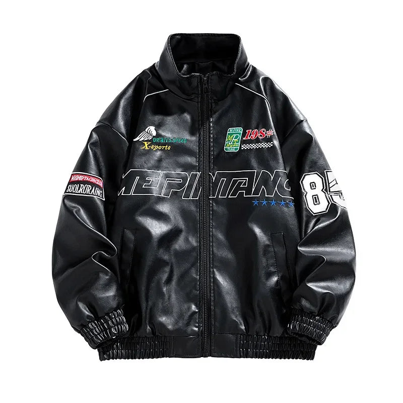 Autumn Embroidery Motorcycle Leather Jacket