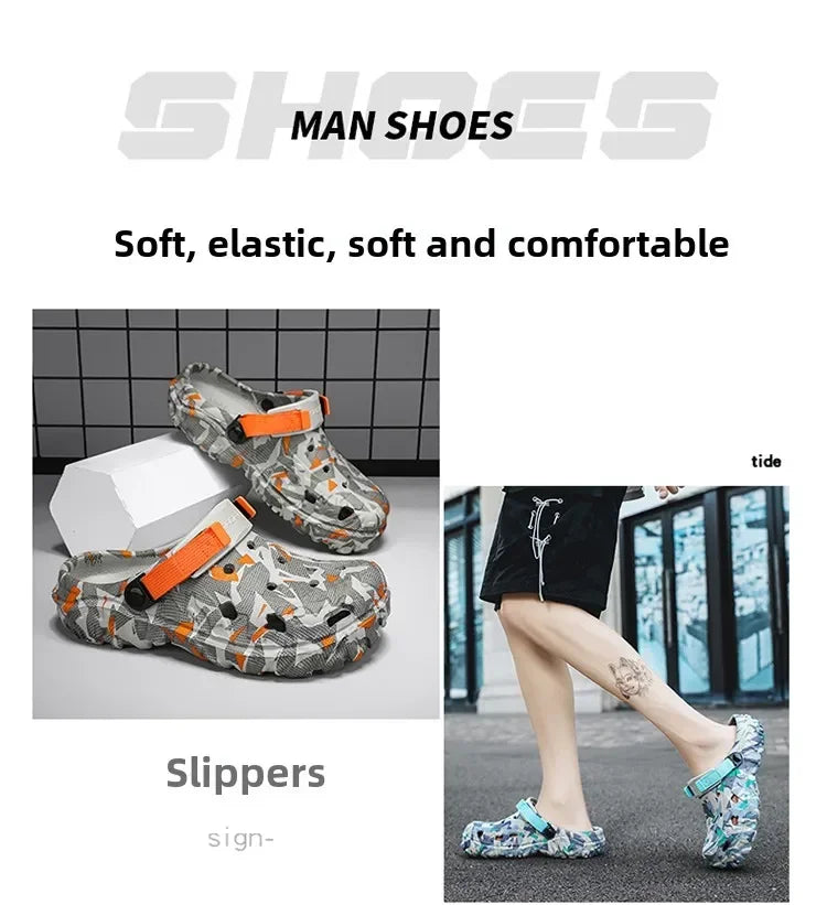 New Men's Clogs Slippers Sandal Men Garden Shoes Flat Camouflage Sandals Male Sneakers Outdoor Flip Flops Home Clogs