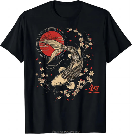 Cherry Blossom Koi Carp Fish Japanese Sakura Graphic Art T-Shirt